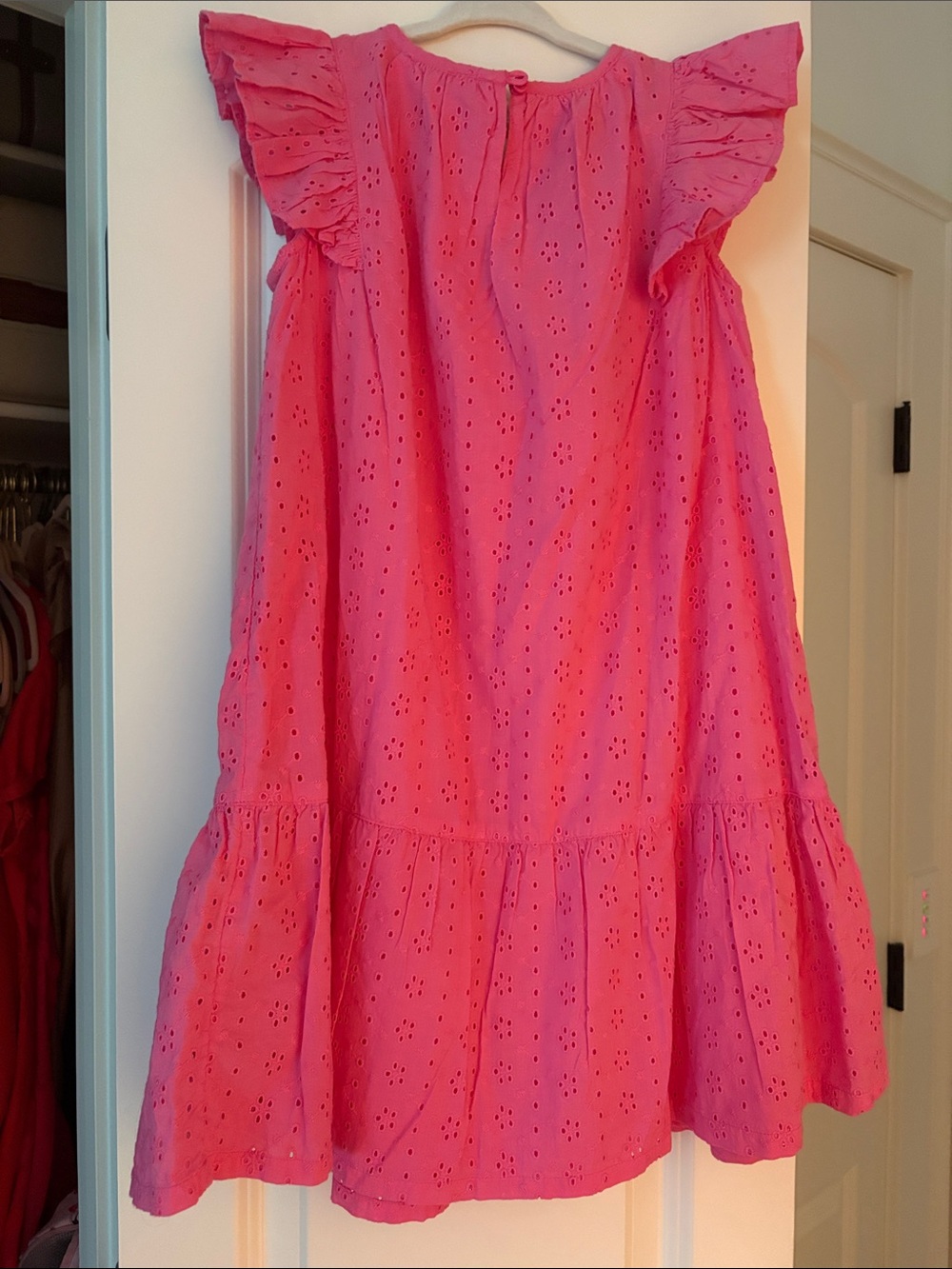 Nordstrom Bright Pink Eyelet Ruffle Sleeve Dress - Picture 2 of 3